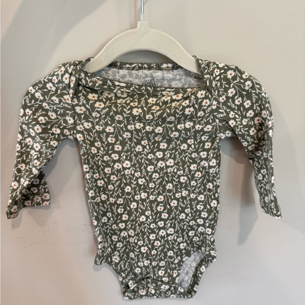 Carter's Green and White Floral Bodysuit with Ruffle Details